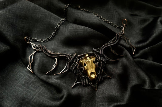 Oxidized Copper skull necklace